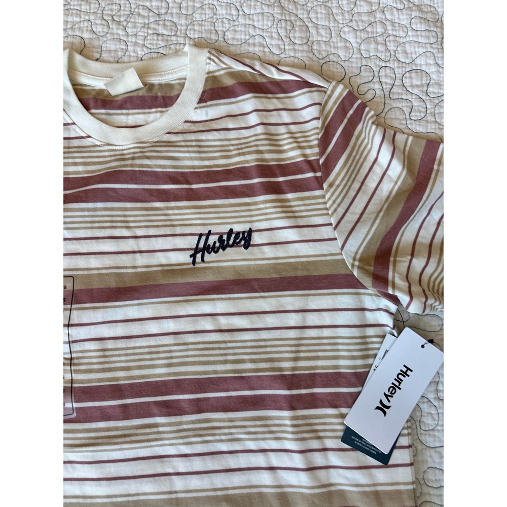 Hurley Mens Naturals Stripe Short Sleeve Mauve Tan T-Shirt Size Small - Picture 2 of 4